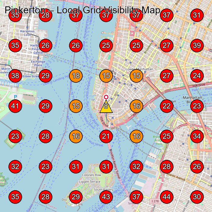 Pinkerton GeoGrid visibility map for Security Guard Service in New York
